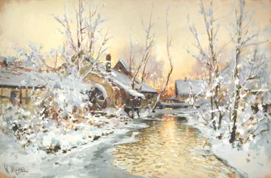 Verschneite Wassermühle